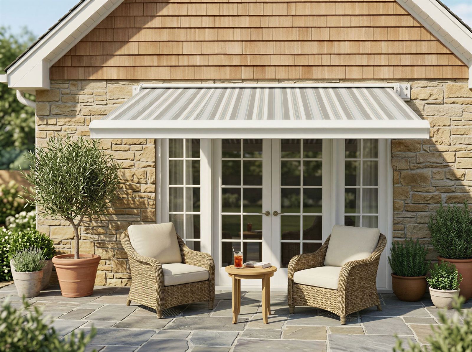Salute full-cassette retractable awning extended over a residential patio